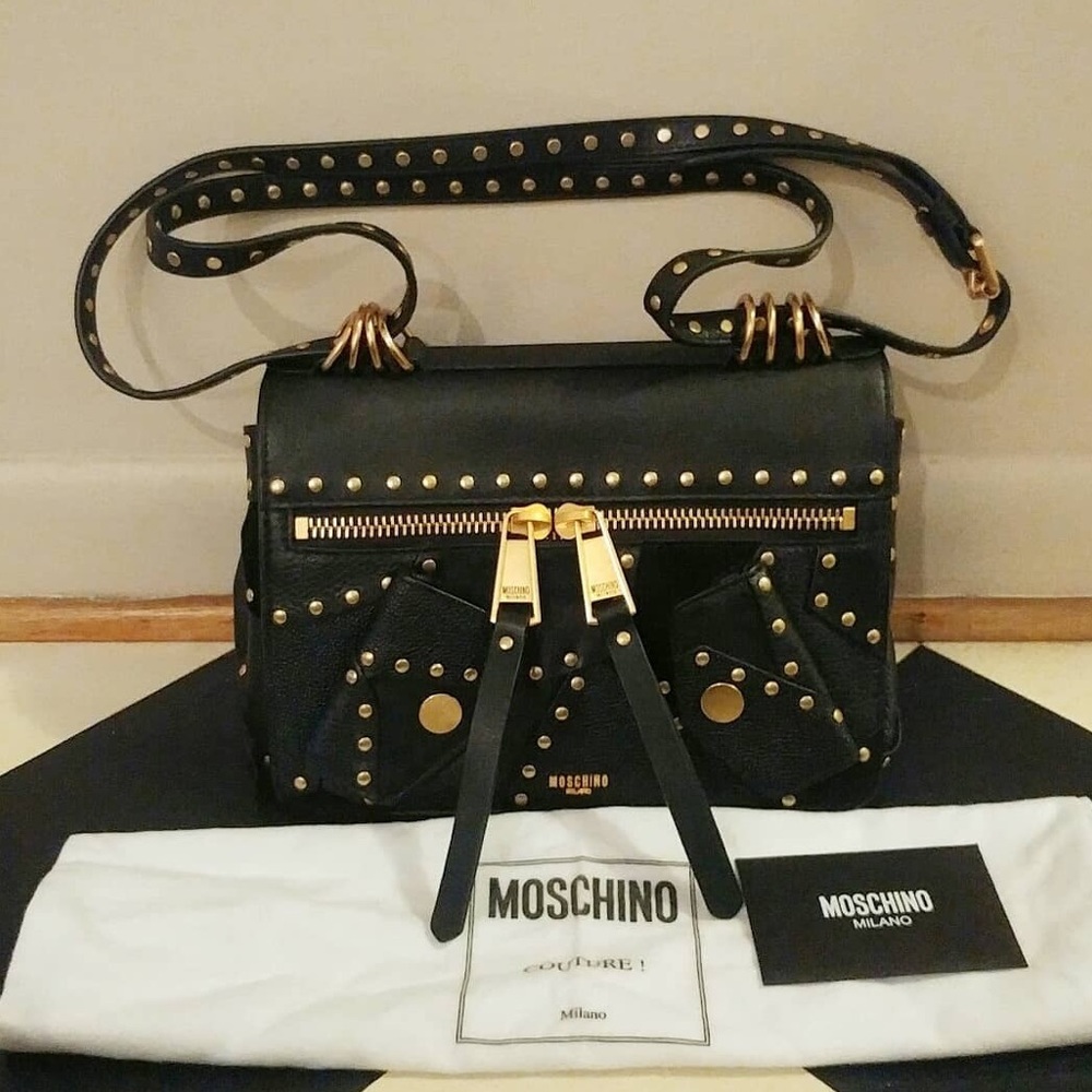 Moschino black mixed leather bag with gold studs🌟